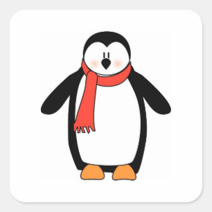 Pinguin ummantelt von Rotem Scarf Quadratischer Aufkleber