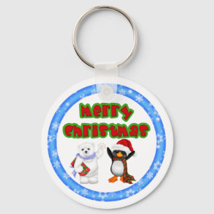 Pinguin-und Bärn-Weihnachtswunsch Schlüsselanhänger
