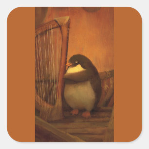 Pinguin und Harfe – Ein Stiller Moment Der Musik Quadratischer Aufkleber