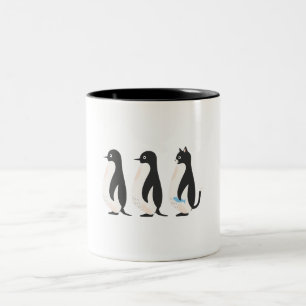Pinguin und Katze Doodle Zweifarbige Tasse