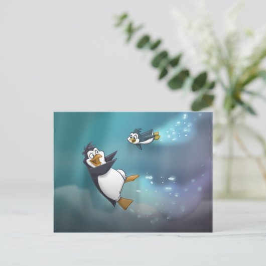 Pinguin und Kind Postkarte (Stehend Vorderseite)