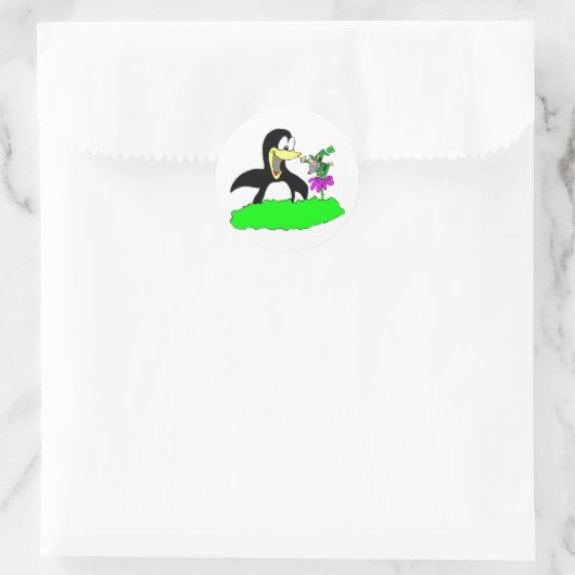 Pinguin und Leprechaun Runder Aufkleber (Tasche)