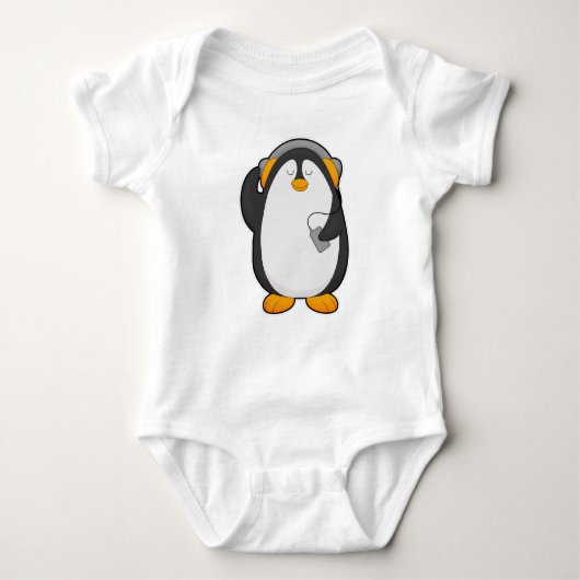 Pinguin und Mobiltelefon mit Headset Baby Strampler (Vorderseite)