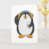 Pinguin und Mobiltelefon mit Headset Karte (Gelbe Blume)