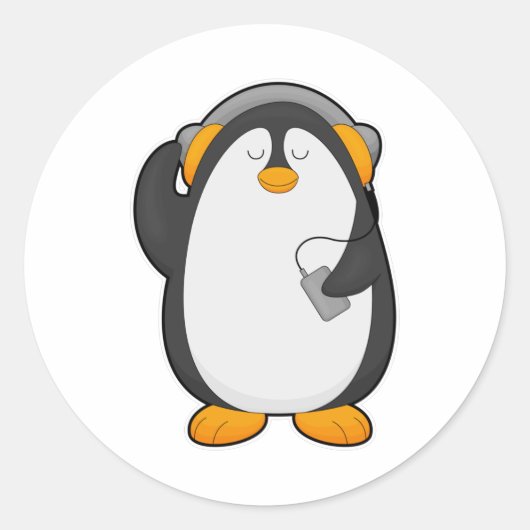 Pinguin und Mobiltelefon mit Headset Runder Aufkleber (Vorderseite)