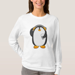 Pinguin und Mobiltelefon mit Headset T-Shirt