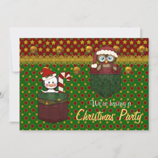 Pinguin und Owl Rustikales Weihnachtsfest - Party  Einladung (Vorderseite)