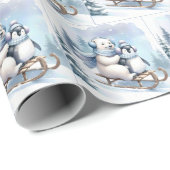 Pinguin und Polar Bear auf Schlitten Geschenkpapier (Rolleneckpunkt)