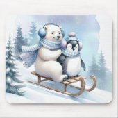 Pinguin und Polar Bear auf Schlitten Mousepad (Vorne)