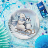 Pinguin und Polar Bear auf Schlitten Pappteller (Party)
