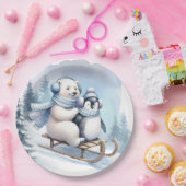 Pinguin und Polar Bear auf Schlitten Pappteller (Party)