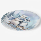 Pinguin und Polar Bear auf Schlitten Pappteller (Schrägansicht)