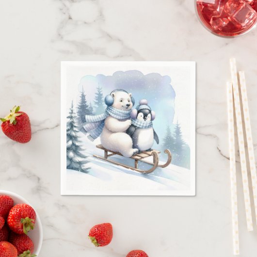 Pinguin und Polar Bear auf Schlitten Serviette (Beispiel)