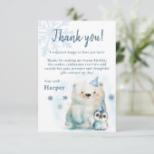 Pinguin und Polar Bear Winter Geburtstag Dankeskarte (Stehend Vorderseite)