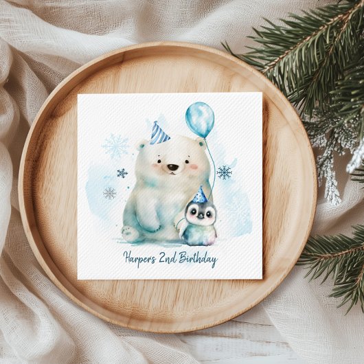 Pinguin und Polar Bear Winter Geburtstag Serviette