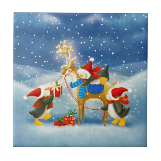 Pinguin und Reindeer Fliese (Vorderseite)