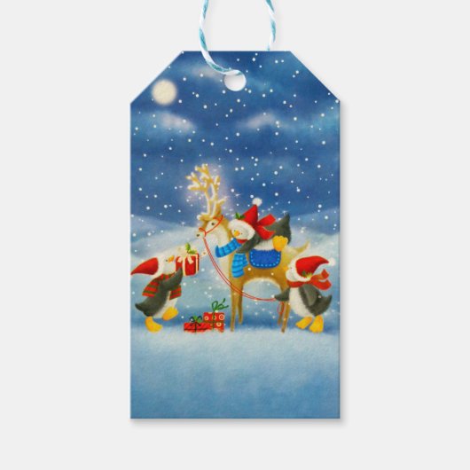 Pinguin und Reindeer Geschenkanhänger (Vorderseite)