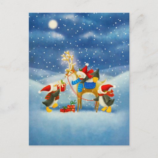 Pinguin und Reindeer Postkarte (Vorderseite)