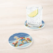Pinguin und Reindeer Sandstein Untersetzer (Seite)