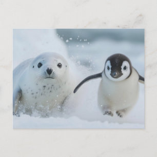Pinguin- und Robbenfreunde - Tollen im Schnee Feiertagspostkarte