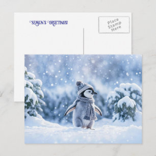 Pinguin und Schal Hut Süße Weihnachtsfeiertage Feiertagspostkarte