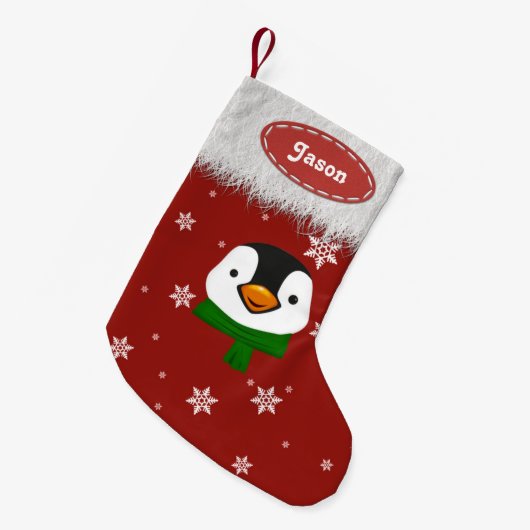 Pinguin und Schneeflocken - Weihnachts-Strumpf Kleiner Weihnachtsstrumpf (Vorderansicht (hängend))