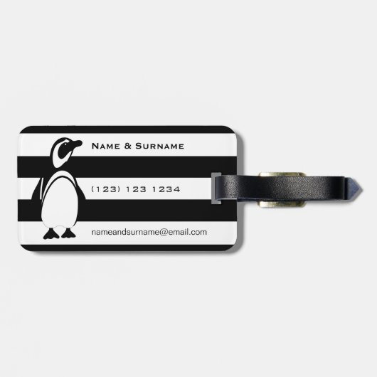 Pinguin und Streifen Gepäckanhänger (Rückseite horizontal)