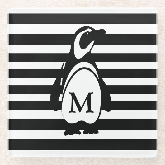 Pinguin und Streifen Glasuntersetzer (Vorderseite)