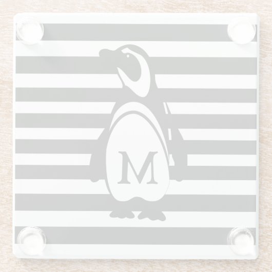 Pinguin und Streifen Glasuntersetzer (Rückseite)