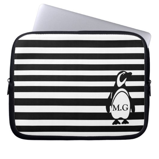Pinguin und Streifen Laptopschutzhülle (Vorderseite)