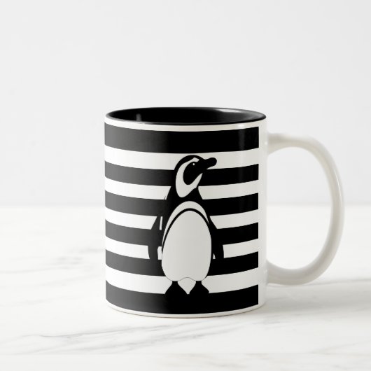 Pinguin und Streifen Zweifarbige Tasse (Rechts)