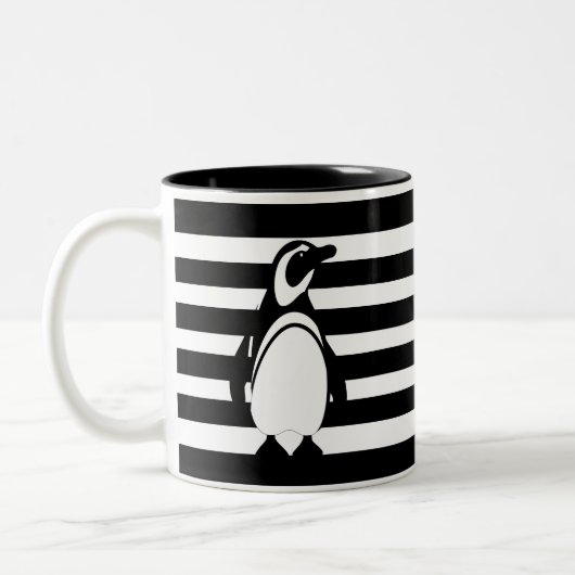 Pinguin und Streifen Zweifarbige Tasse (Links)