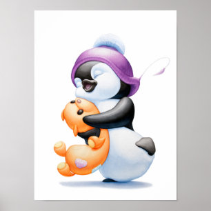 Pinguin und Teddy Bear Kinderzimmer Print Poster