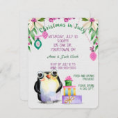 Pinguin und Weihnachtsgeschenke im Juli Party Einladung (Vorne/Hinten)