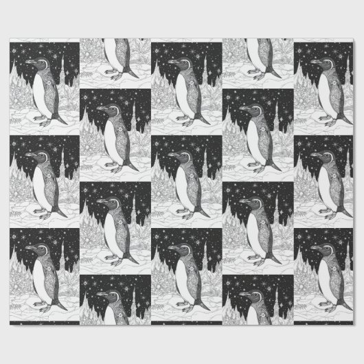 Pinguin unterm Sternenhimmel Geschenkpapier (Flach)