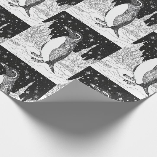 Pinguin unterm Sternenhimmel Geschenkpapier (Ecke)