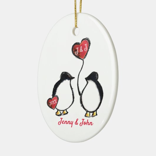 Pinguin-Verlobung Keramik Ornament (Links)