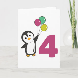 Pinguin Vierte Geburtstagskugel für Kinderkarte Karte