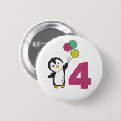 Pinguin Vierter Geburtstag Ballons für Kinder Scha Button (Vorne & Hinten)