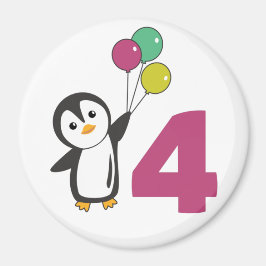 Pinguin Vierter Geburtstag Balloons für Kinder Mag Magnet