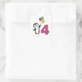 Pinguin Vierter Geburtstag Balloons für Kinder Squ Quadratischer Aufkleber (Tasche)