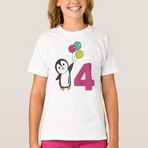 Pinguin Vierter Geburtstag Balloons für Kinder T - T-Shirt