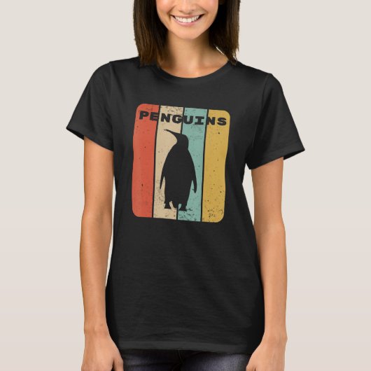 Pinguin Vintag Sunset Retro Niedliche Frauenpingui T-Shirt (Vorderseite)