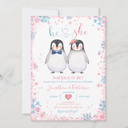 Pinguin Waddle ist es? Er oder sie Gender-Offenleg Einladung (Vorderseite)