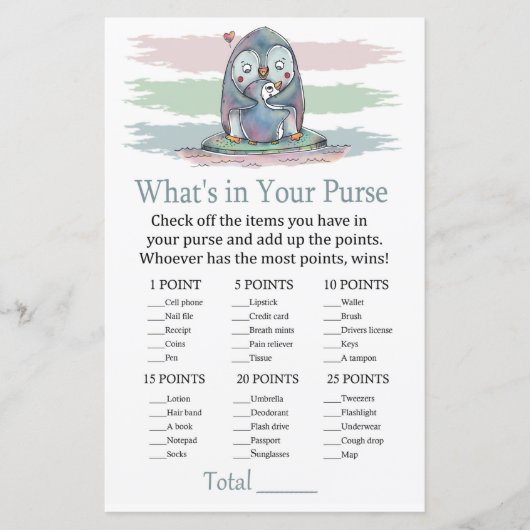 Pinguin Was ist in Ihrem Geldbeutel Babydusche? (Vorderseite)