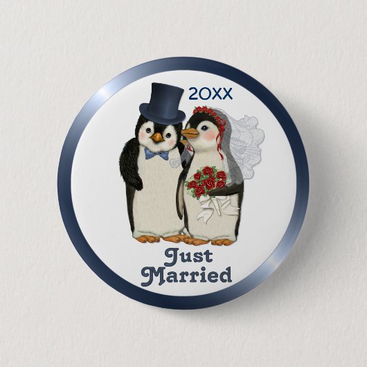 Pinguin Wedding Bride and Groom Krawatte - Anpasse Button (Vorderseite)
