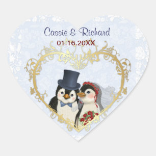 Pinguin Wedding Heart - Anpassen Herz-Aufkleber