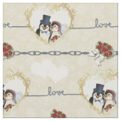 Pinguin Wedding Hearts auf Beige Stoff (Nahaufnahme)