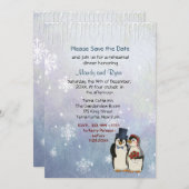 Pinguin Wedding Snowflakes Probe Dinner einladen Save The Date (Vorne/Hinten)