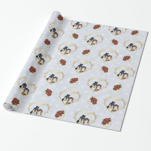 Pinguin Wedding Wrapping Paper Geschenkpapier (Ungerollt)